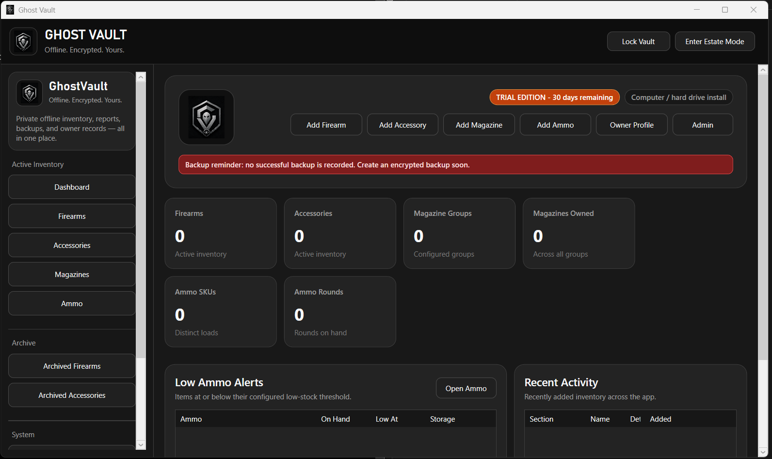 GhostVault application dashboard preview